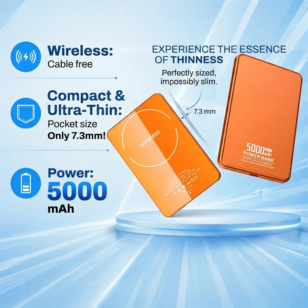5000mAh Magnetic Wireless Power Bank with Lamp Display – 15W/20W Fast Charging, Slim Aluminum Alloy Fiberglass product image 6
