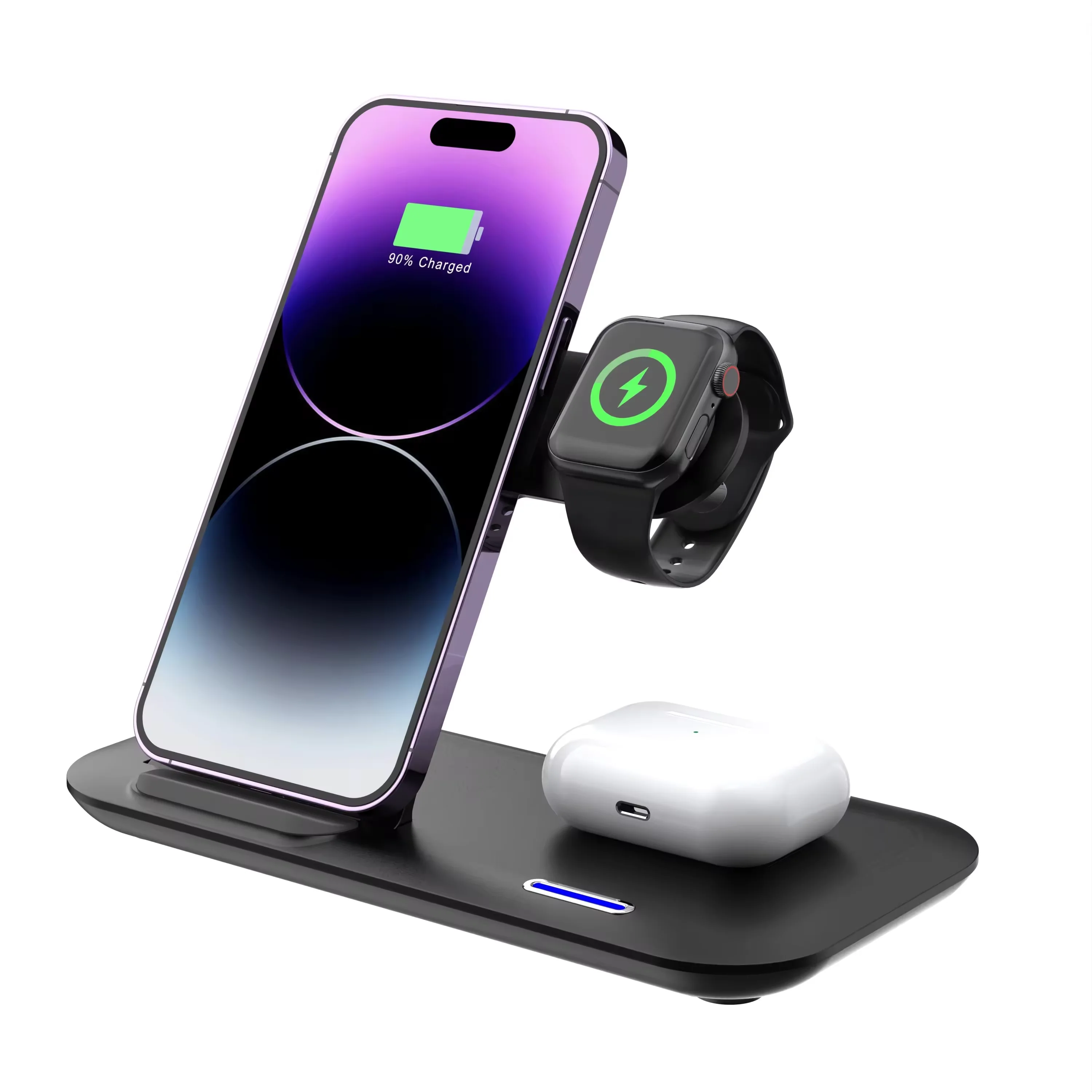 10 W Foldable 3-in-1 Wireless Charging Station for Phone, Watch, Earbuds