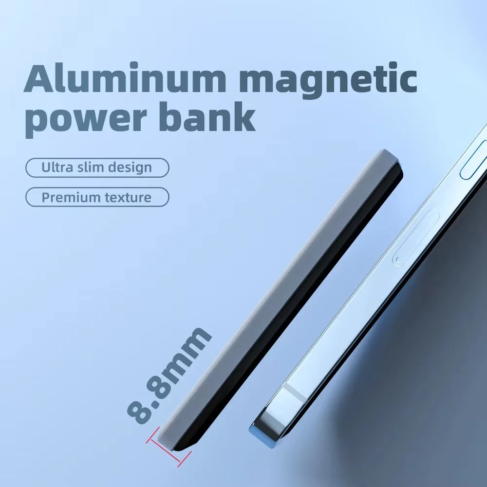 8.8mm Ultra-Slim 5000mAh Pocket Power Bank with Wireless Charging and PD 20W for iPhone 17/16/15/13 – Custom Logo Available product image 2