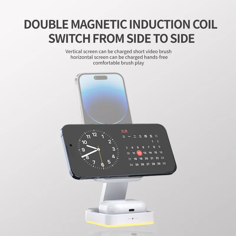 3-in-1 Foldable Wireless Magnetic Charger Station with Night Lamp for Phone, Watch, and Earphones – Model LHT-69 product image 6