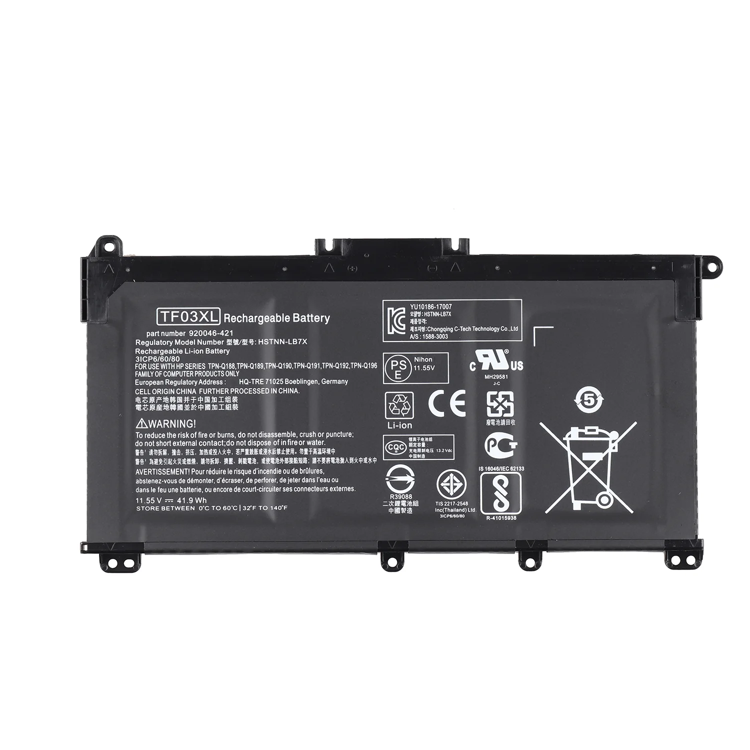 11.55V 41.9Wh TF03XL Laptop Battery for HP Pavilion 15-CD Series