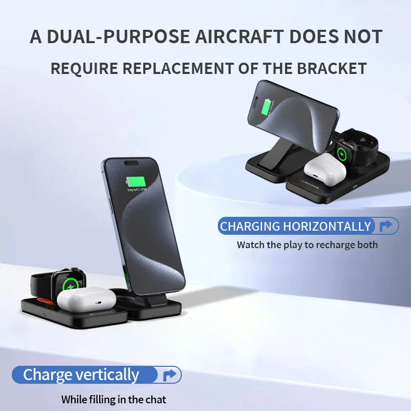Mackertop LHT-67 3-in-1 Foldable Magnetic Wireless Charger Station – 10W/15W for Phone, Watch, Earphone product image 6