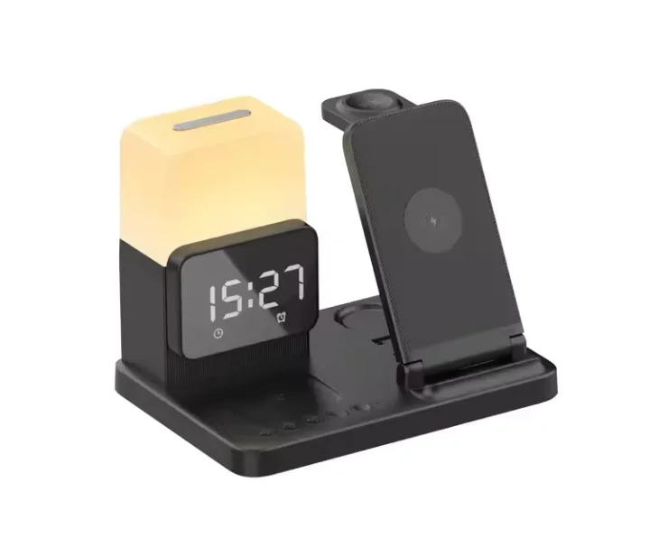 6-in-1 Wireless Charger with Alarm Clock and LED Lamp, 2.5W Output for Smart Watch and Earphone product image 2