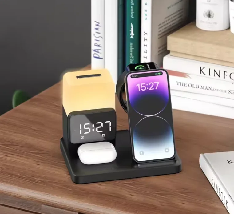 6-in-1 Wireless Charger with Alarm Clock and LED Lamp, 2.5W Output for Smart Watch and Earphone product image 4