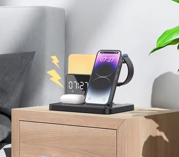 6-in-1 Wireless Charger with Alarm Clock and LED Lamp, 2.5W Output for Smart Watch and Earphone product image 5