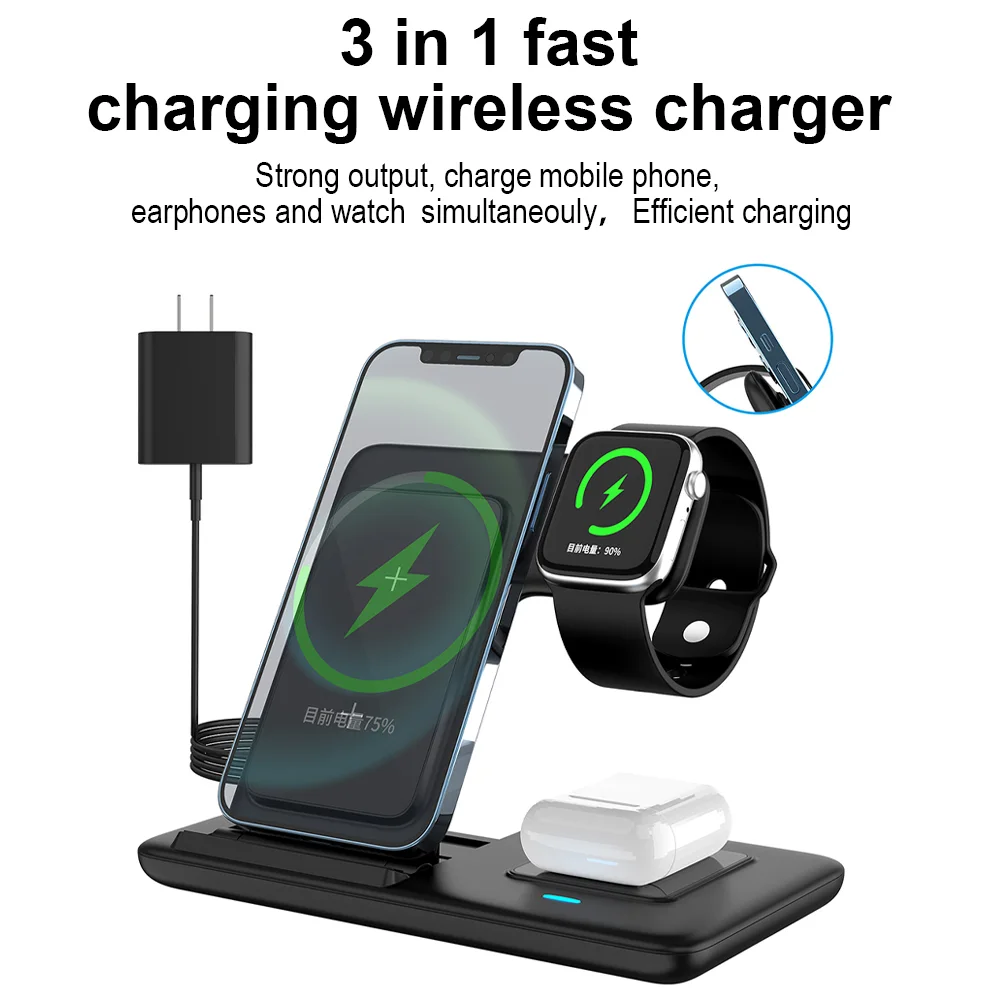 Mackertop SBT-Z11 3-in-1 Foldable Wireless Charging Station – 15W Fast Charger for Phone, Earbuds, and Watch product image 3