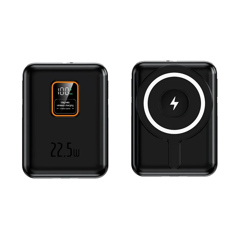10000mAh Magnetic Power Bank with LED Display, Built-in 2 Cables (Type-C & iPhone), Custom Logo