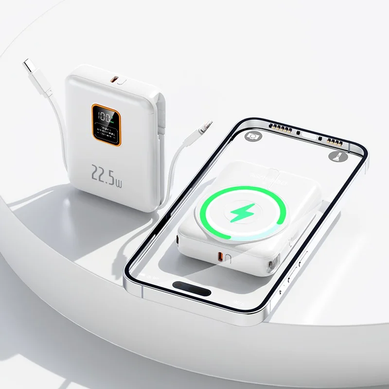 10000mAh Magnetic Power Bank with LED Display, Built-in 2 Cables (Type-C & iPhone), Custom Logo product image 3