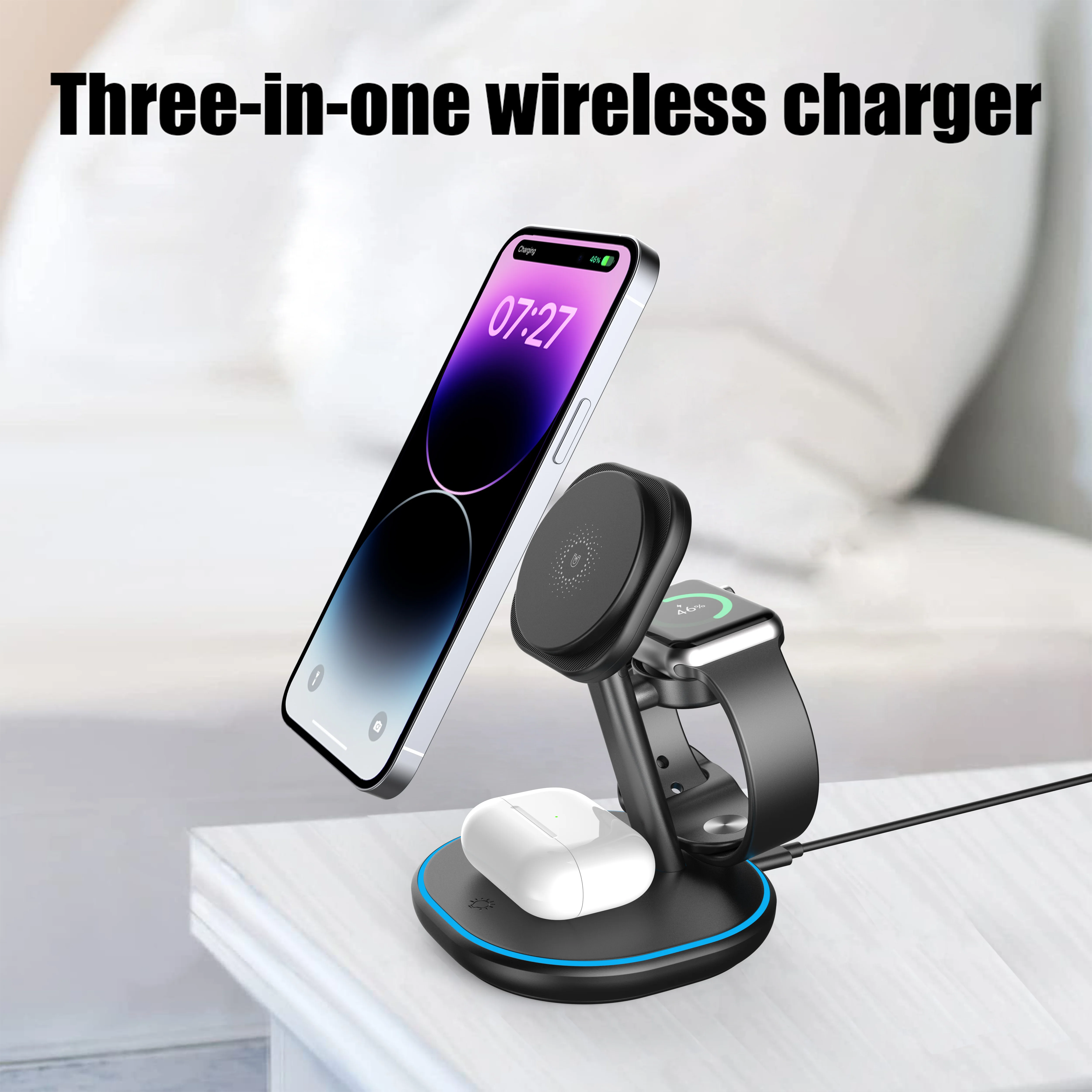 Z27 3-in-1 Foldable Wireless Charger – 15W Fast Magnetic Charging for Phone, Watch, Earphones product image 2