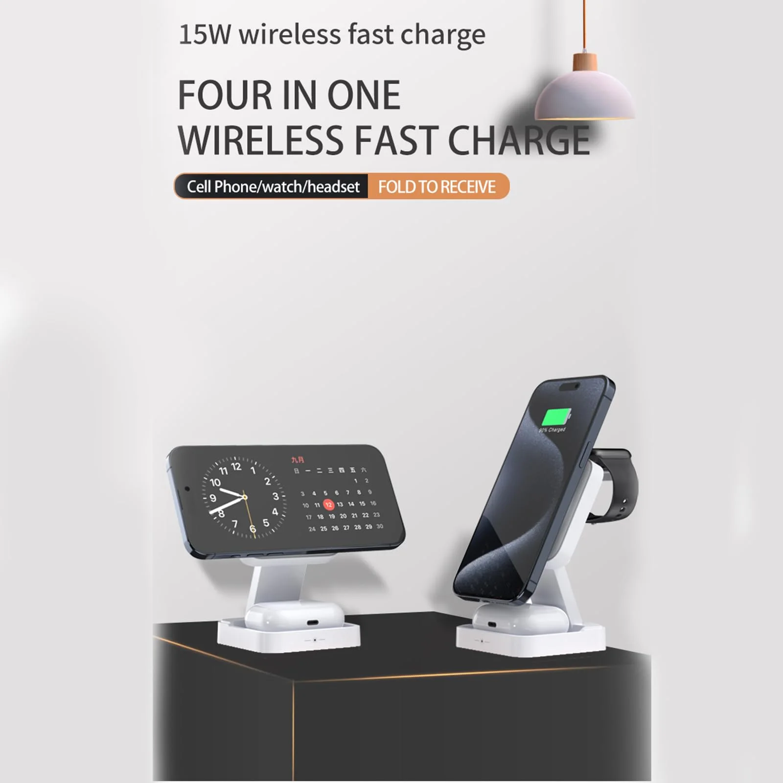 3-in-1 Foldable 15W Wireless Charging Station with Magnetic Alignment, QC3.0, Type-C Input product image 5