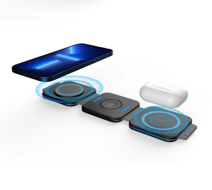 Mackertop F21 3-in-1 Foldable Wireless Charger – 15W Fast Charging for iPhone, Watch, and Earphones