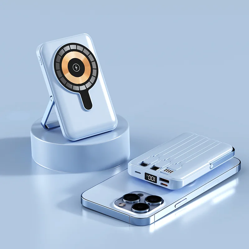 10000mAh Mini Wireless Power Bank with LED Display and Built-in Cables product image 3