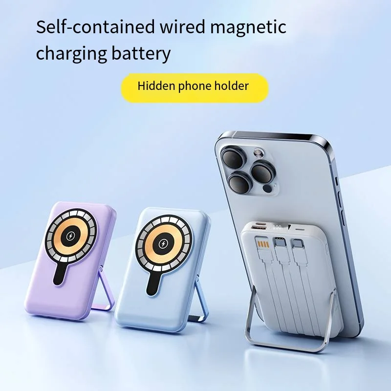 10000mAh Mini Wireless Power Bank with LED Display and Built-in Cables product image 5