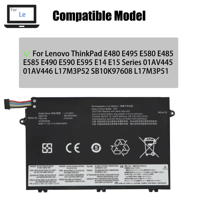 11.1V 45Wh L17L3P51 Laptop Battery for Lenovo ThinkPad E480 E495 E580 E485 Series product image 4