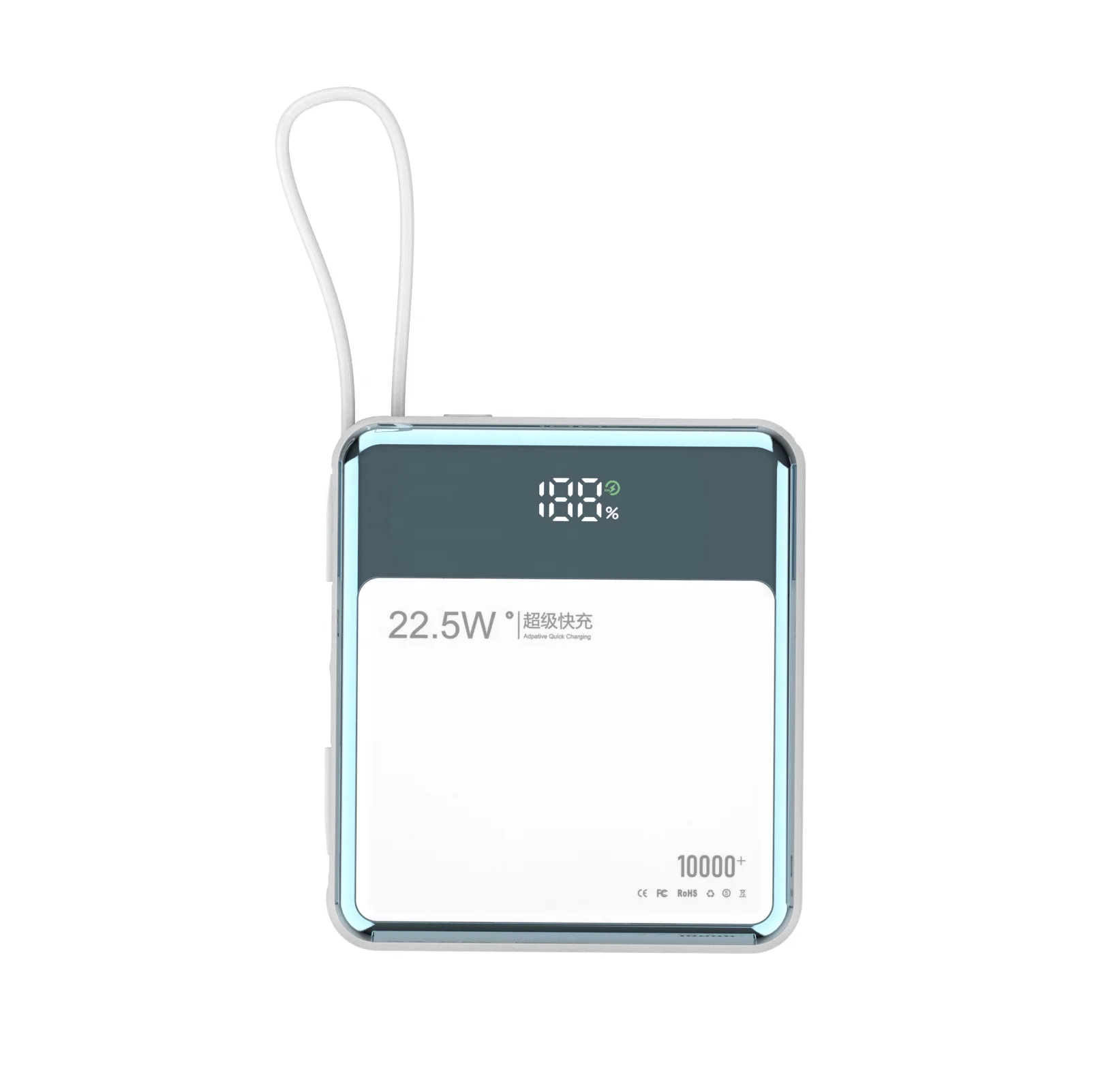10000mAh 20W Fast Charging Power Bank with LED Display and Dual Built-in Cables