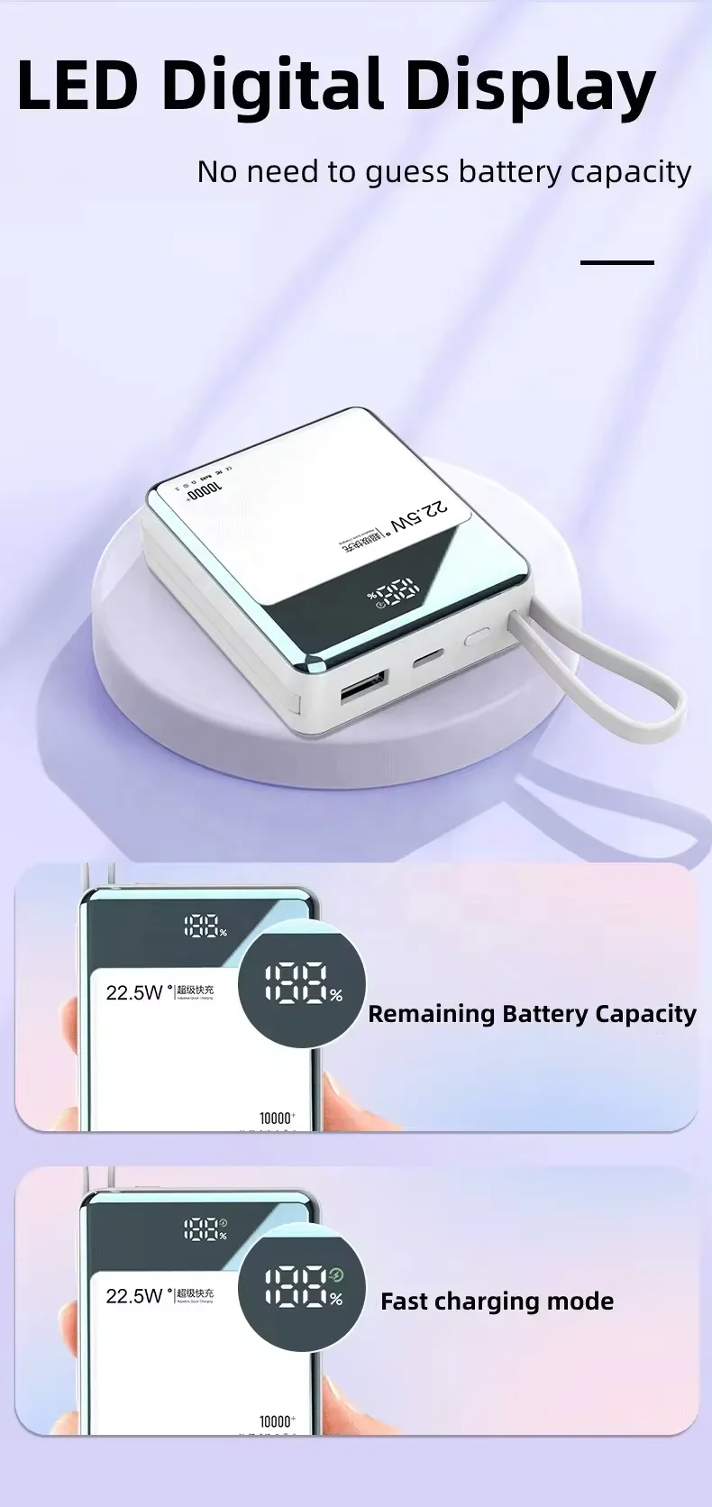 10000mAh 20W Fast Charging Power Bank with LED Display and Dual Built-in Cables product image 4