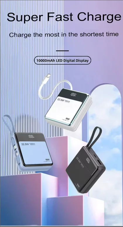 10000mAh 20W Fast Charging Power Bank with LED Display and Dual Built-in Cables product image 5