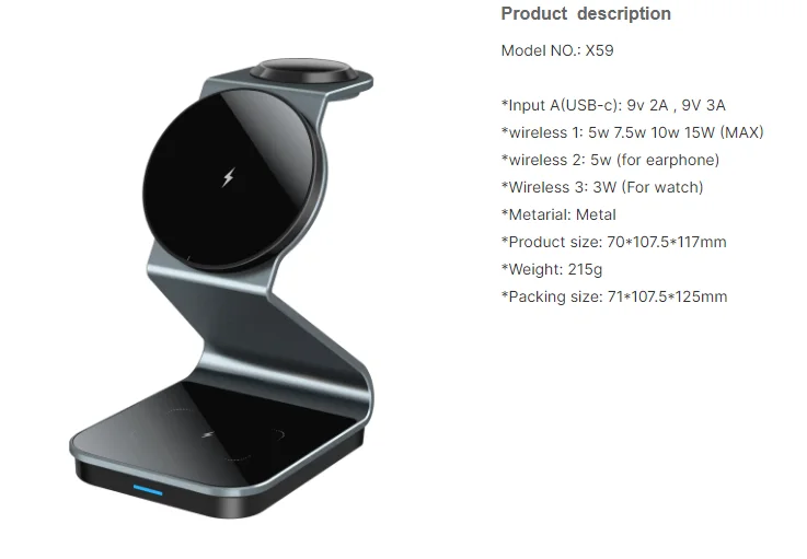 15W Portable Magnetic 3-in-1 Charging Station for Phone, Watch & Earbuds – Aluminum Alloy, ROHS Certified product image 6