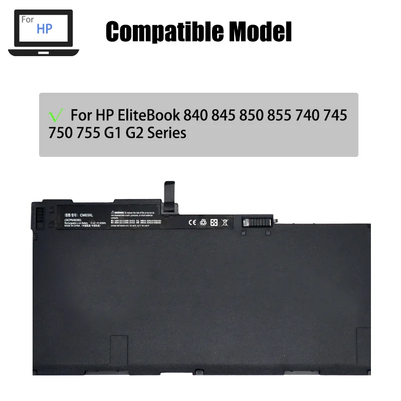 11.4V 43Wh CM03XL Laptop Battery Pack – Compatible with HP EliteBook 840/845/850/855/740/745/750/755 G1 G2 Series product image 4
