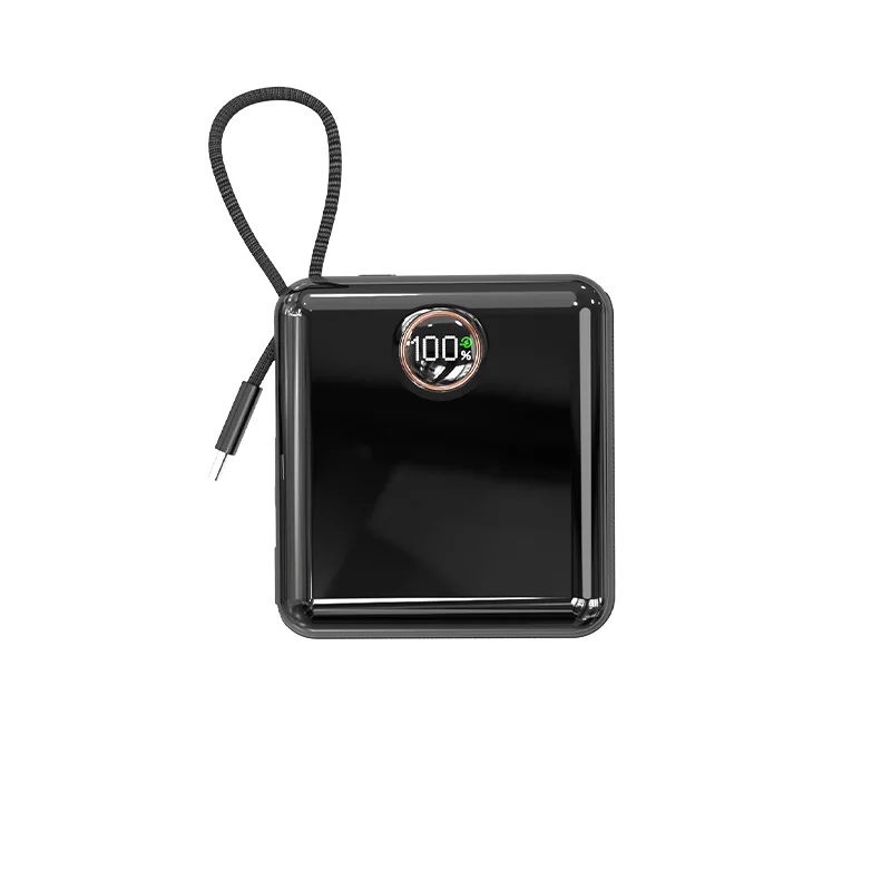 Mini Portable Charger Power Station 10000mAh Fast Charging 18W LED Display Type C Input Built-In Charging Cable Li-Polymer