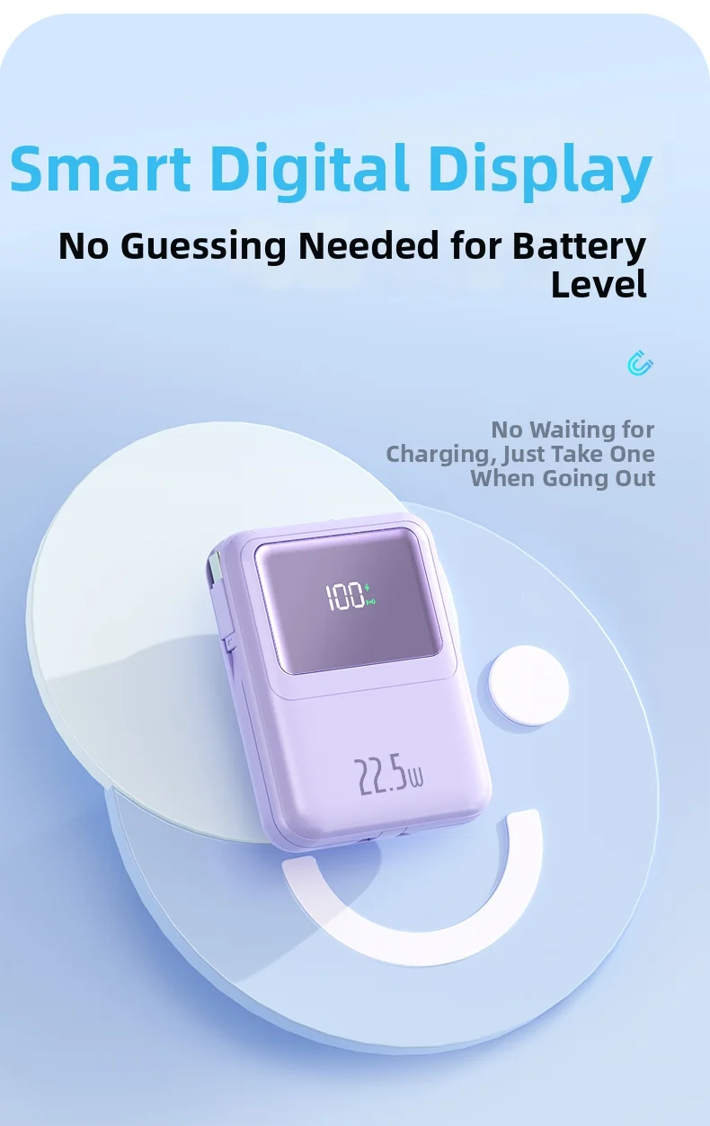 10000mAh Mini Magnetic Wireless Power Bank with LED Display, 22.5W Fast Charging, 2 Type-C Outputs for iPhone/Android product image 5