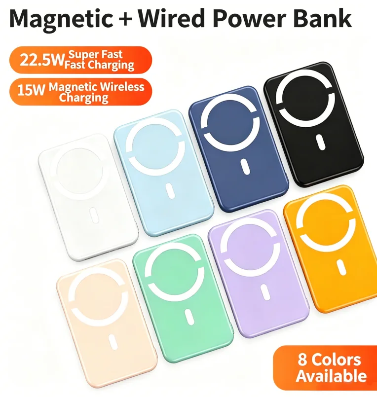 10000mAh Magnetic Power Bank with LED Display, USB-C & Wireless Output for Wholesale