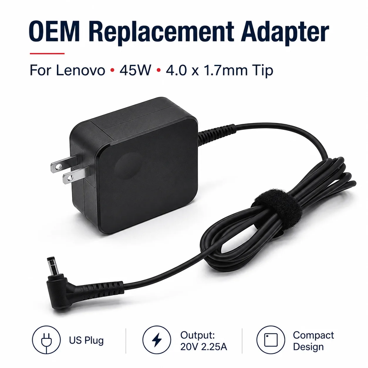 Lenovo 45W Laptop Power Adapter (20V 2.25A, 4.0*1.7mm Tip)